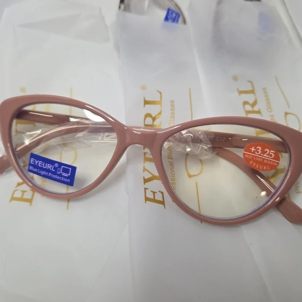 EYEURL set 5 (Blue Light Block)+3.25 Clear, White, Leopard, Mauve,BrownReading